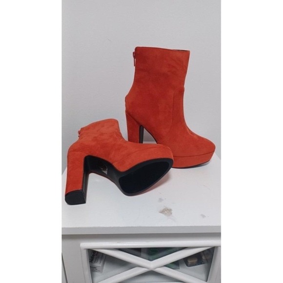 Women's TRENDY orange suede faux leather 5" block heel platform boots Size 7 - Picture 13 of 14